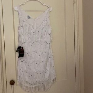 NWT Bebe white dress with fringes size: M